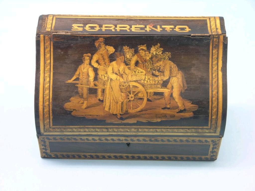 Appraisal: A th century Sorrento ware stationery box sloping hinged cover