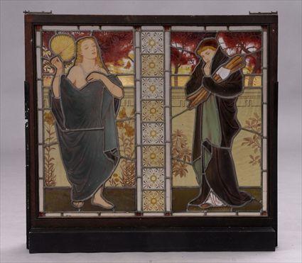 Appraisal: AESTHETIC MOVEMENT STAINED AND PAINTED LEADED GLASS PANEL ATTRIBUTED TO