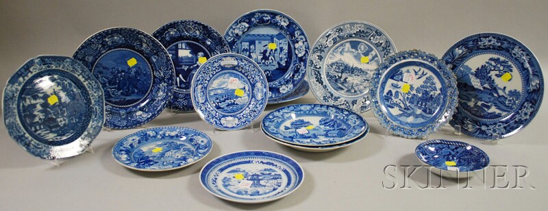 Appraisal: Thirteen Assorted English Blue and White Transfer-decorated Staffordshire Plates including