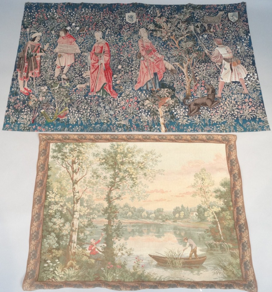 Appraisal: A thC French tapestry printed with various figures before birds