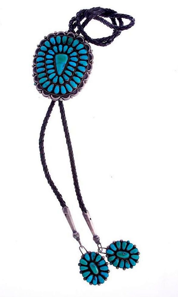 Appraisal: NAVAJO BOLOS Vintage and pawn Navajo bolo tie turquoise and