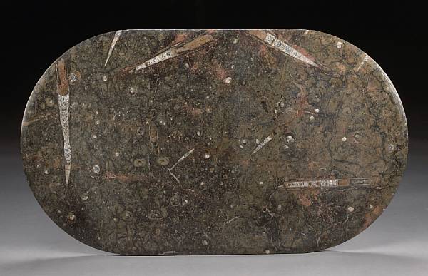 Appraisal: Large Orthoceras and Ammonite Table with Base Ordovician Morocco A