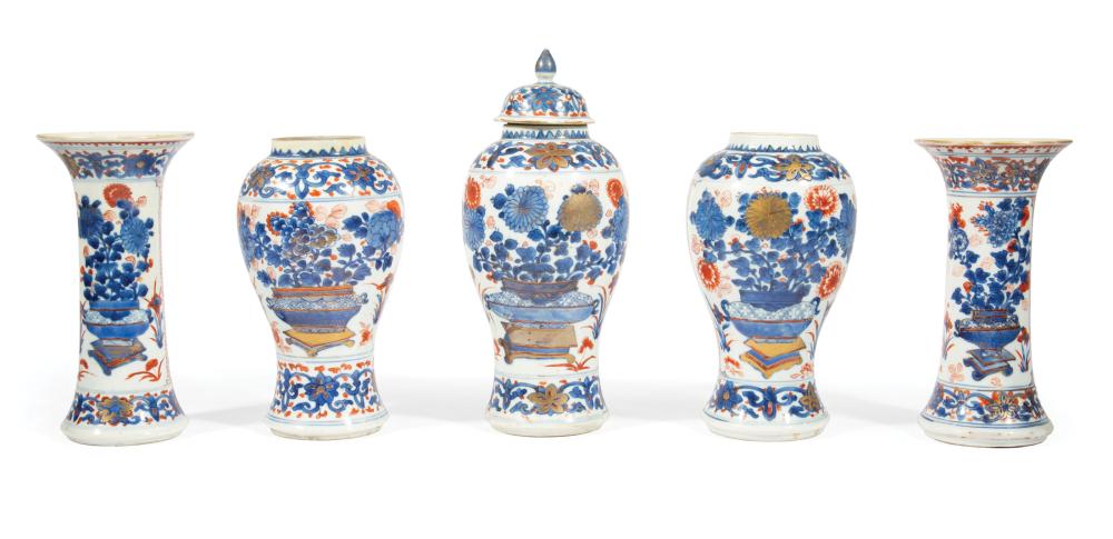 Appraisal: Chinese Export Imari Porcelain Five-Piece Garniture th c incl jars