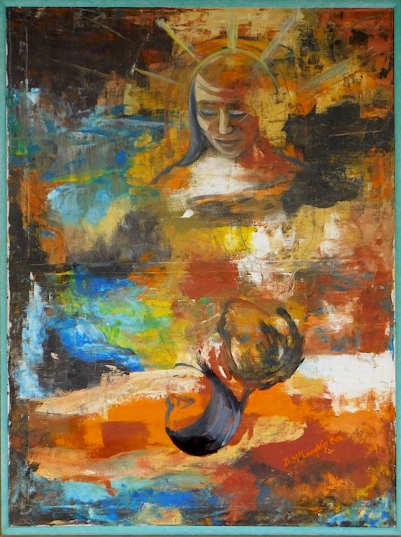 Appraisal: D McLaughlin Cox Surrealist Virgin Mary Painting D McLaughlin Cox