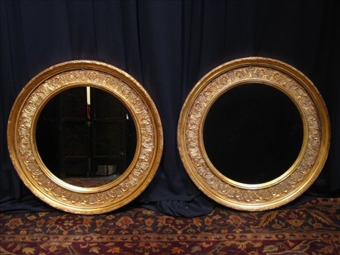 Appraisal: PAIR OF NEOCLASSICAL GILTWOOD MIRRORS Late th century each circular