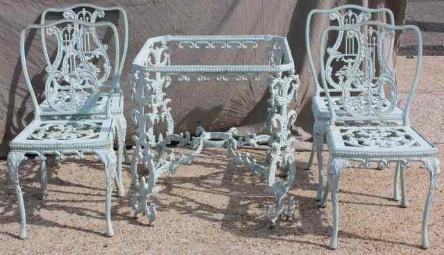 Appraisal: Piece Painted Outdoor Iron Set Iron base oval glass top