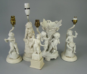 Appraisal: A pair of parian ware cherub figurines mounted to table