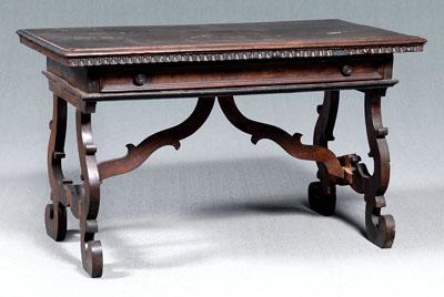 Appraisal: Italian Baroque walnut library table rectangular top dovetailed drawer trestle