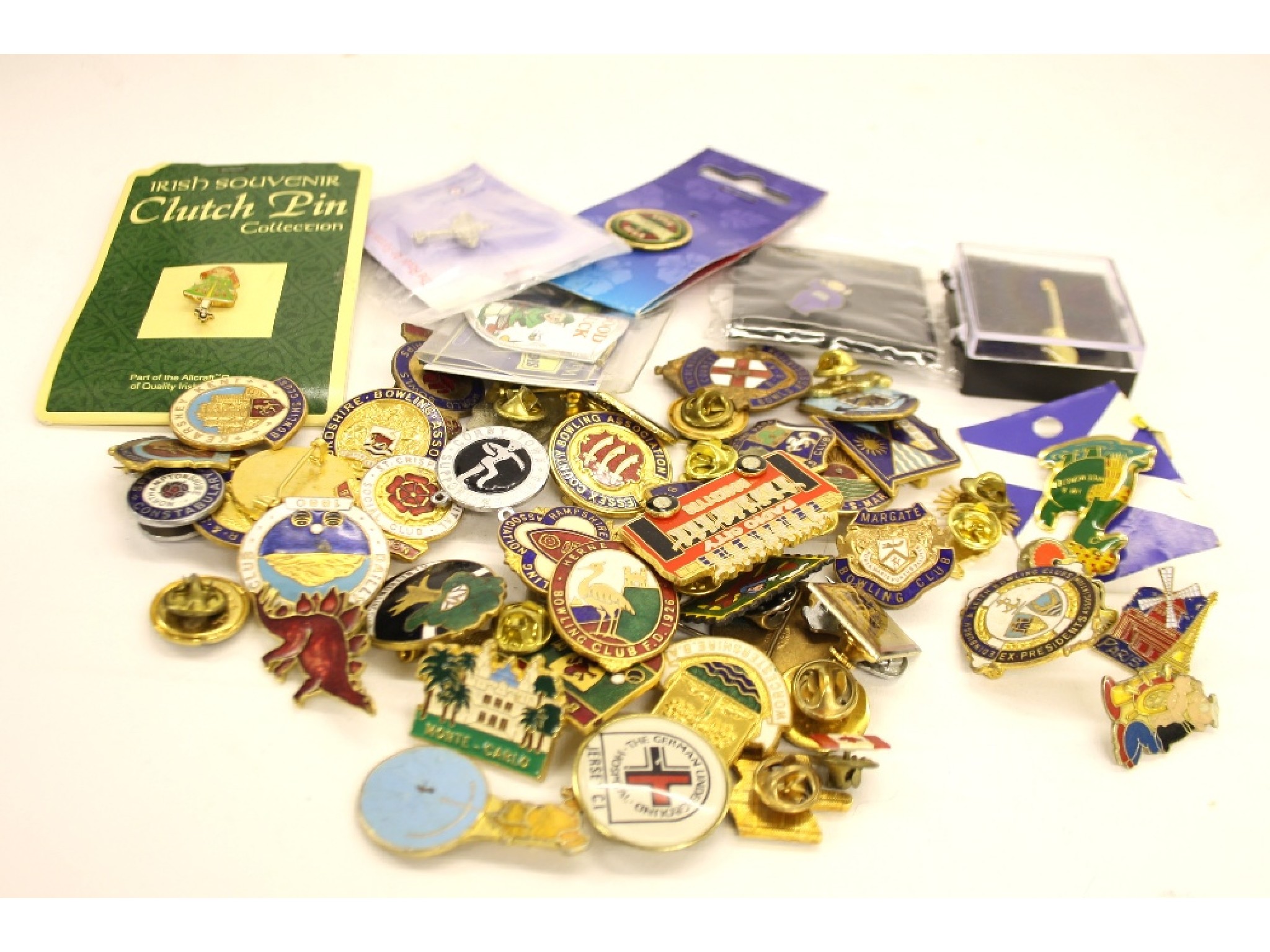 Appraisal: Collection of various vintage pin badges many applied with enamel