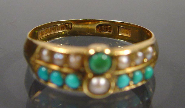 Appraisal: ct gold turquoise and seed pearl ring