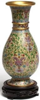 Appraisal: Chinese Cloisonne Enamel Lobed Vase With pink red and blue