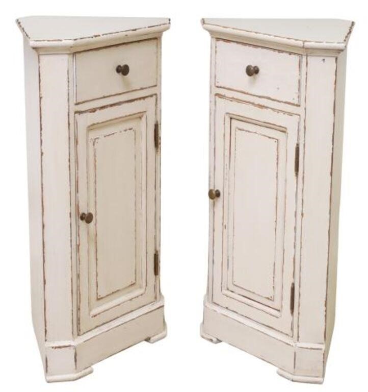 Appraisal: pair French white painted wood corner nightstands th c single