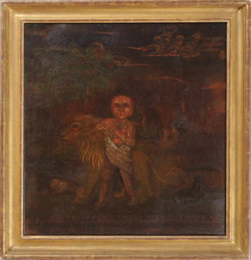 Appraisal: SCHOOL OF EDWARD HICKS LANDSCAPE WITH CHILD LION LEOPARD AND