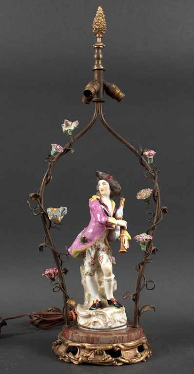 Appraisal: Continental gilt-bronze and porcelain figural boudoir lamp late th century