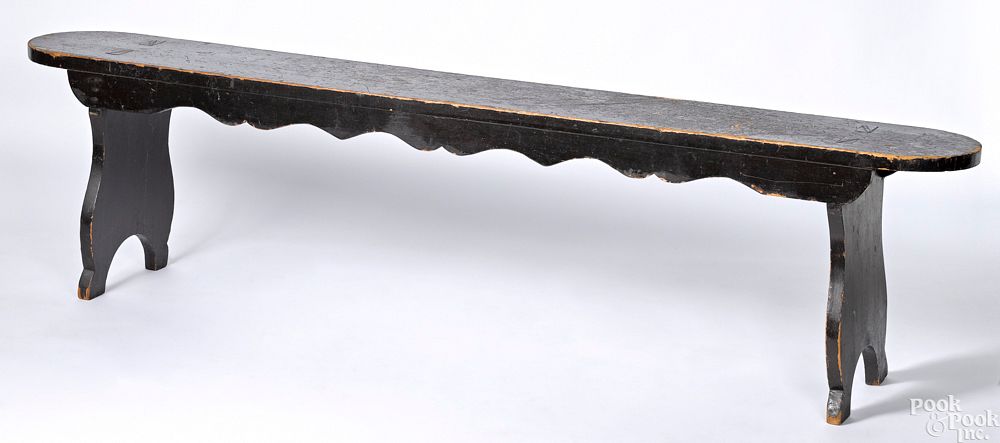 Appraisal: Painted pine mortised bench Painted pine mortised bench th c