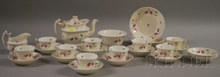 Appraisal: Twenty-six Piece English Hand-painted Strawberries-decorated Porcelain Tea Set