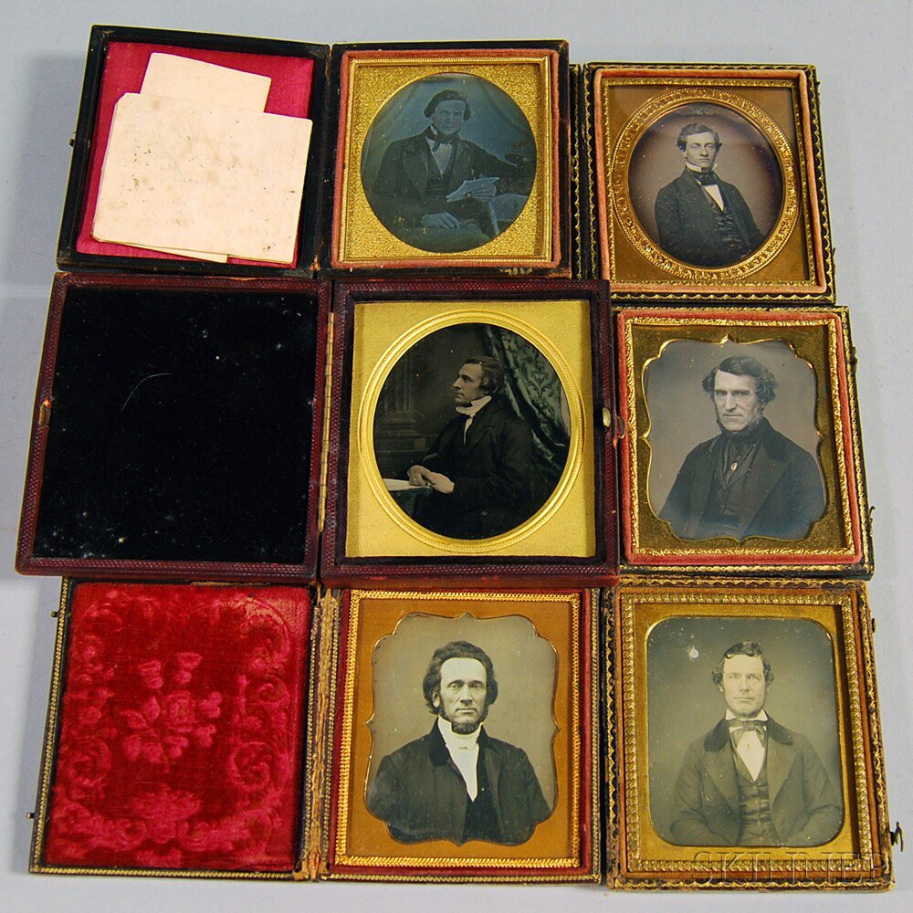 Appraisal: Five Sixth-plate Daguerreotype Portraits and an Ambrotype Depicting Gentlemen one