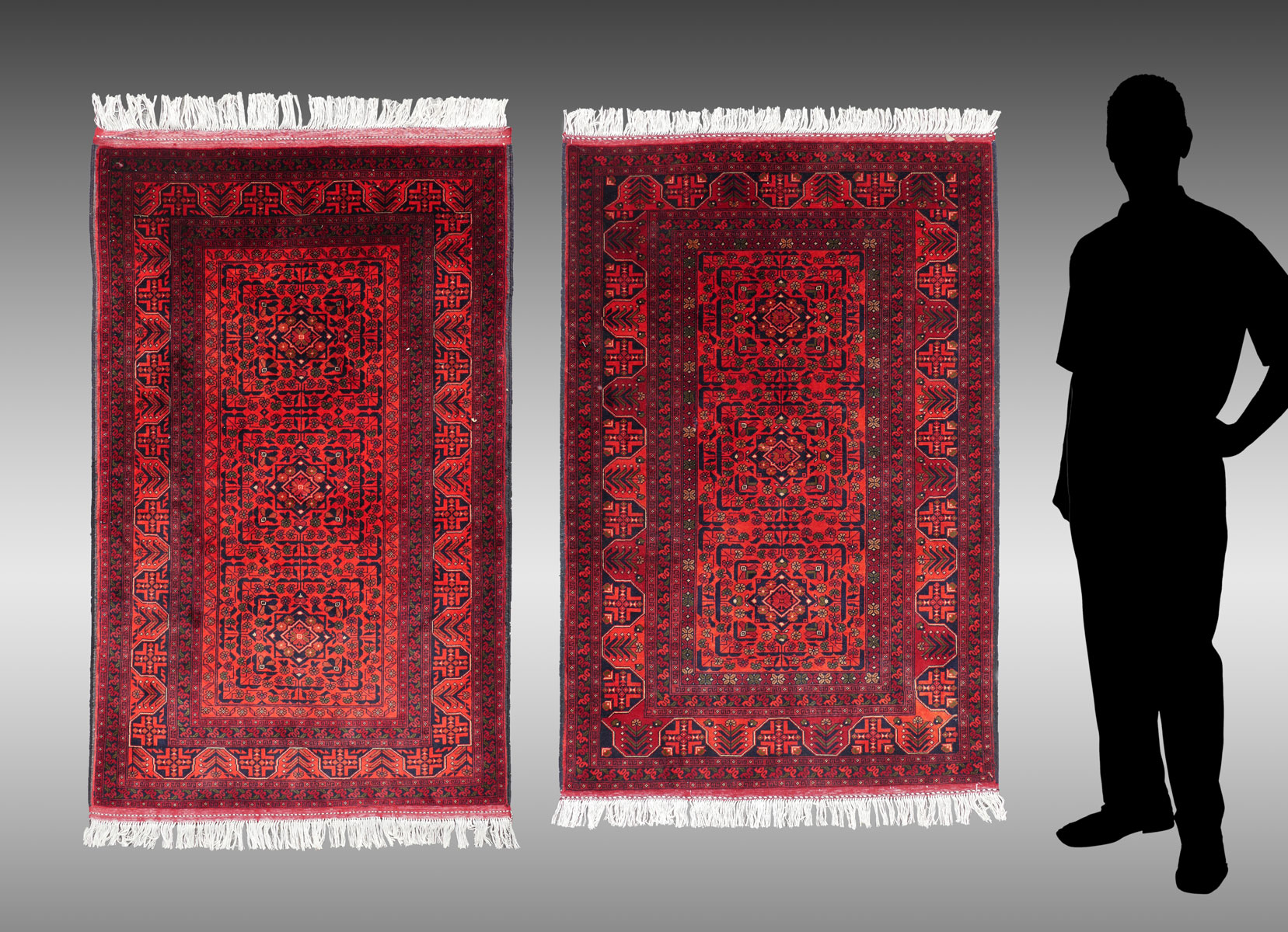 Appraisal: PAIR TURKOMAN AFGHAN HK WOOL RUGS '' ' x and