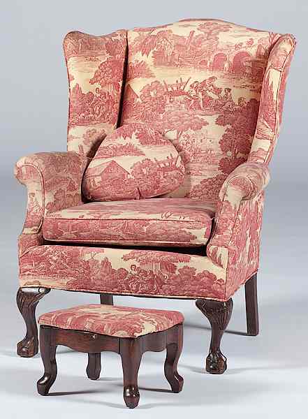 Appraisal: English Easy Chair and Stool England A Colonial Revival upholstered