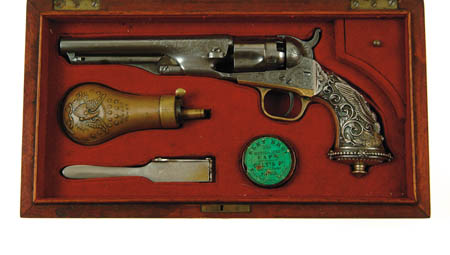 Appraisal: CASED ENGRAVED COLT MODEL POLICE REVOLVER WITH TIFFANY STYLE GRIPS