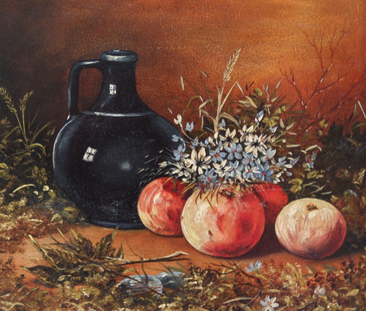 Appraisal: thC School Still life jug and fruit oil on board