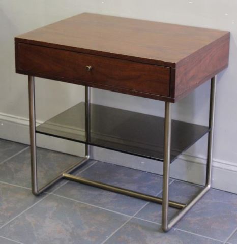 Appraisal: Modern Baker One Drawer End Table with Smoke GlassSide table