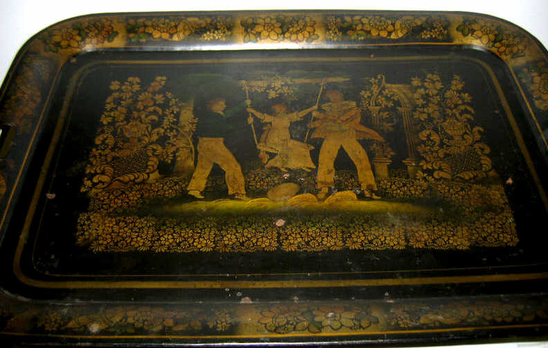 Appraisal: ANTIQUE AMERICAN TOLEWARE ASPHALTUM TRAY Rectangular form with rounded corners