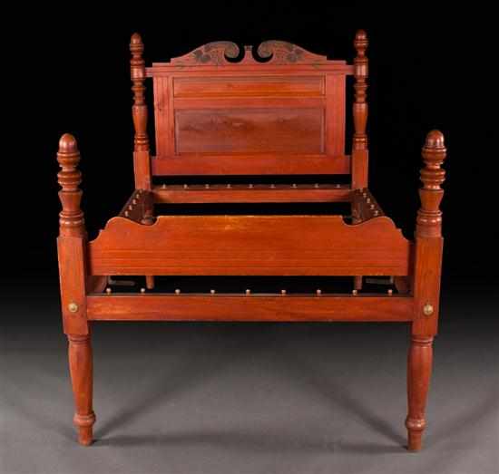 Appraisal: Federal painted wood bedstead Pennsylvania circa fruit and scroll stencil