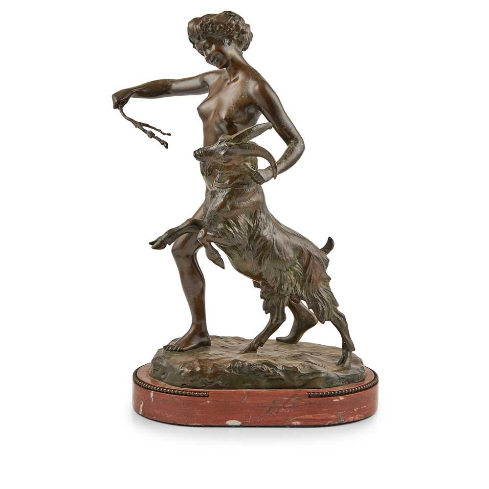 Appraisal: LOUIS RICHE FRENCH - GIRL WITH A GOAT bronze mid-brown