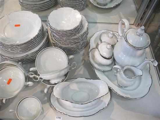 Appraisal: HUTSCHENREUTHER SILVERED BORDERED DINNER SET FOR SIX MISSING ONE DINNER