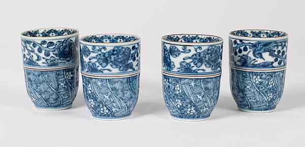 Appraisal: Japanese Blue and White Cups Japanese includes four blue and