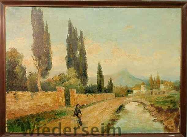 Appraisal: Large oil on canvas landscape painting signed l l G