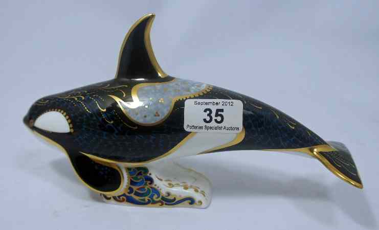 Appraisal: Royal Crown Derby Paperweight of Killer Whale with gold stopper