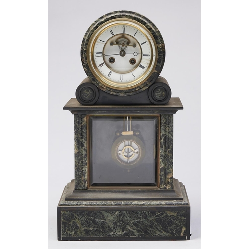 Appraisal: A French nero belge and green marble mantel clock late