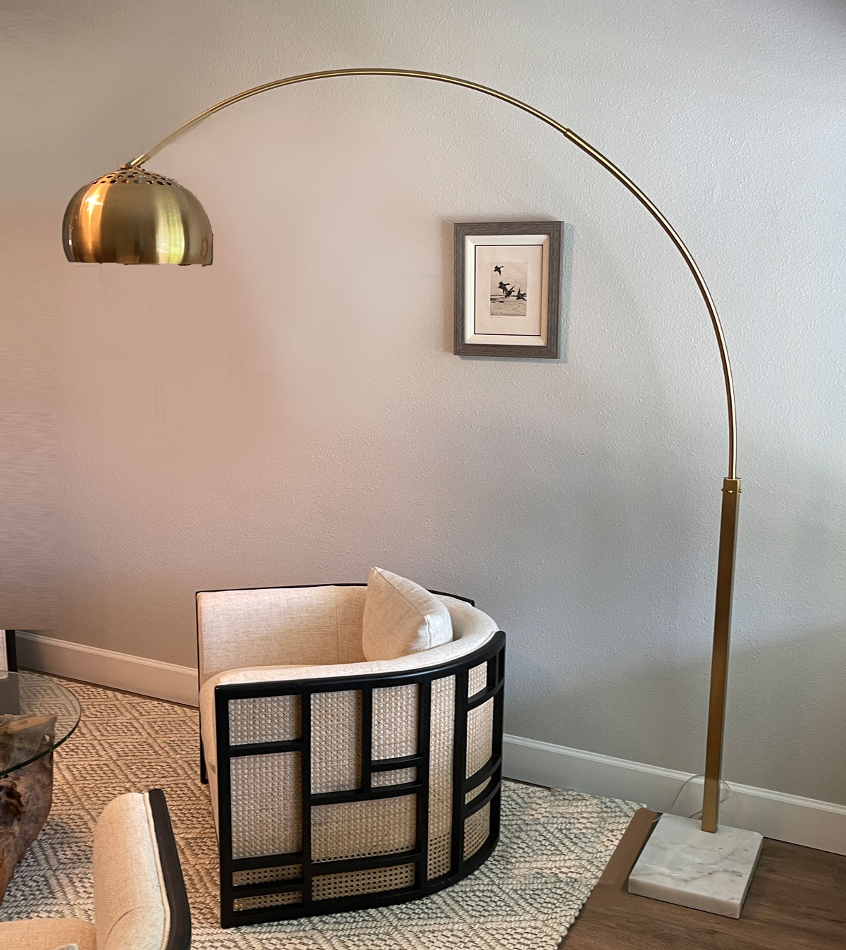 Appraisal: MODERN ARCHED FLOOR LAMP Gold toned arched metal lamp having