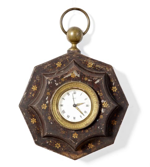 Appraisal: French Provincial Brass-Mounted Tole-Peinte Wall Clock third quarter th century