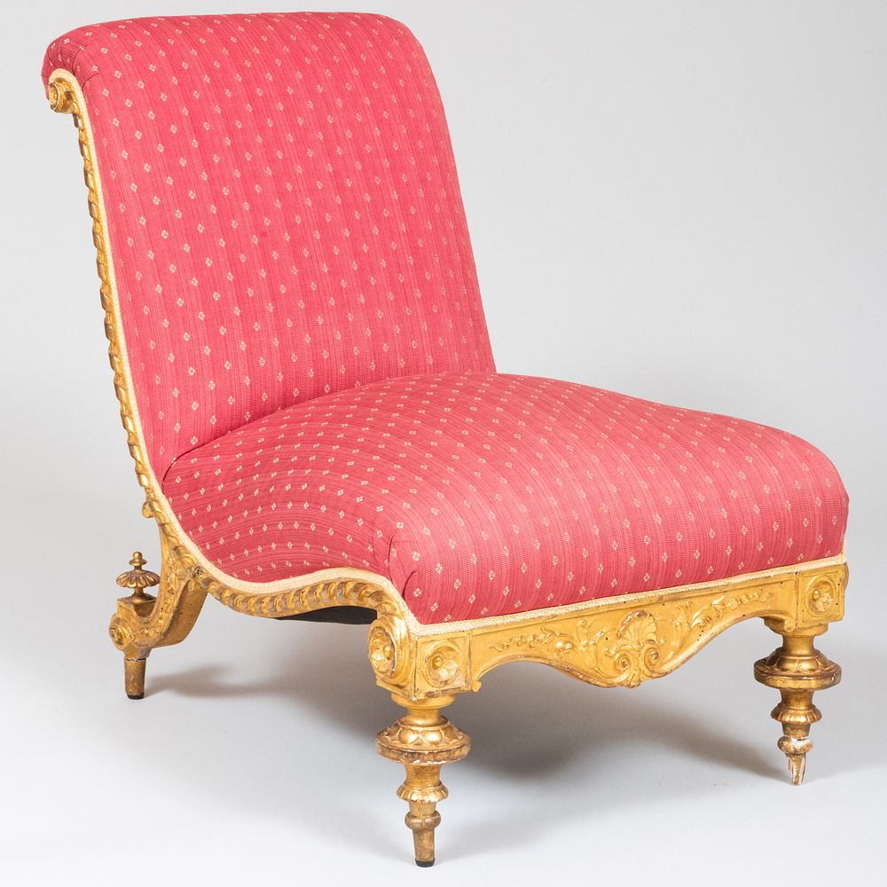 Appraisal: Italian Giltwood and Upholstered Slipper Chair x x in Condition