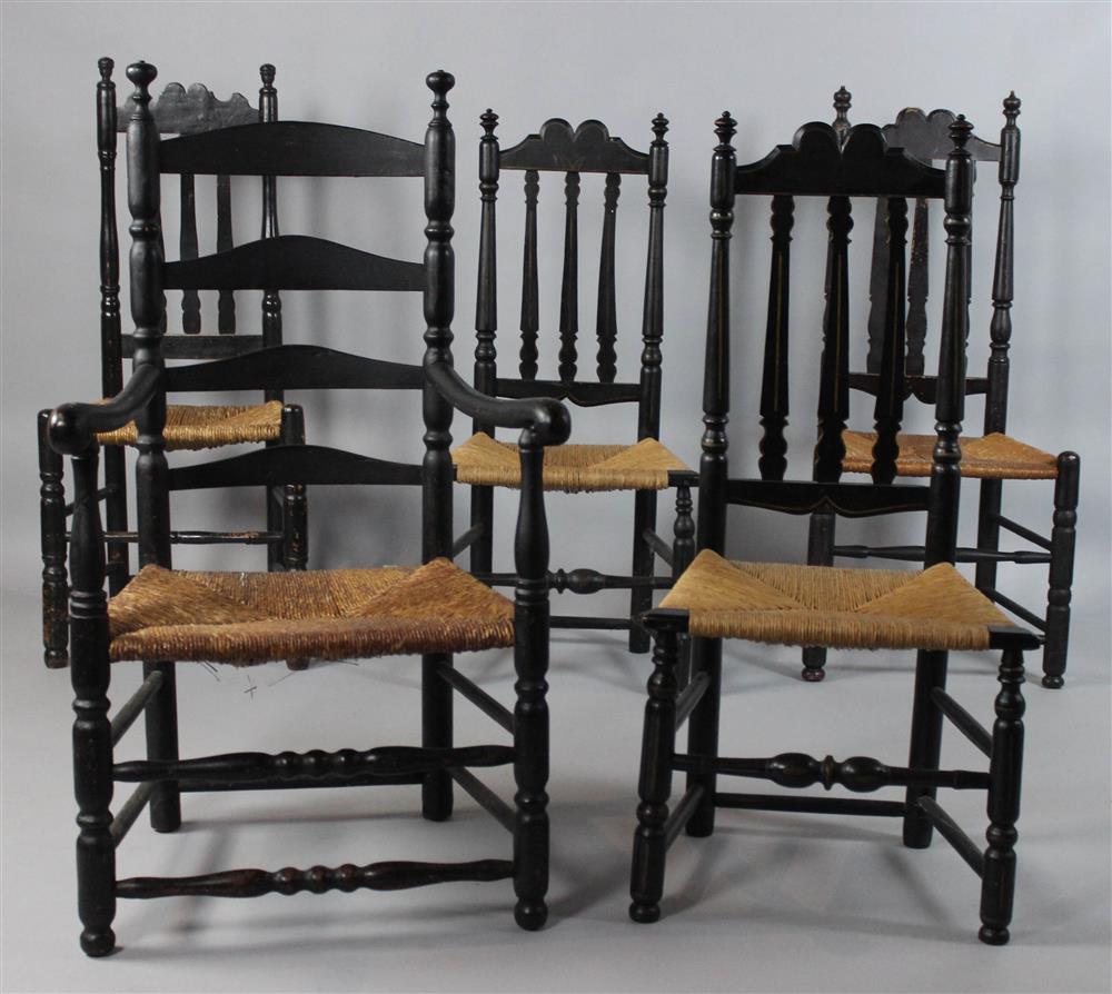 Appraisal: GROUP OF FOUR NEW ENGLAND BANISTER BACK CHAIRS TOGETHER WITH