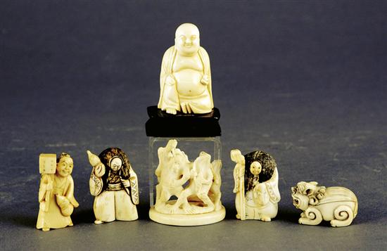 Appraisal: Collection Japanese ivory netsukes and figures Meiji period late th