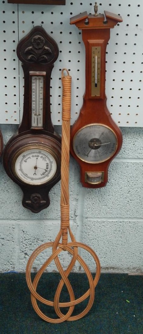 Appraisal: An early thC oak cased two dial barometer cm high