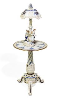 Appraisal: A VON SCHIERHOLZ BLUE AND WHITE PORCELAIN LAMP AND TABLE