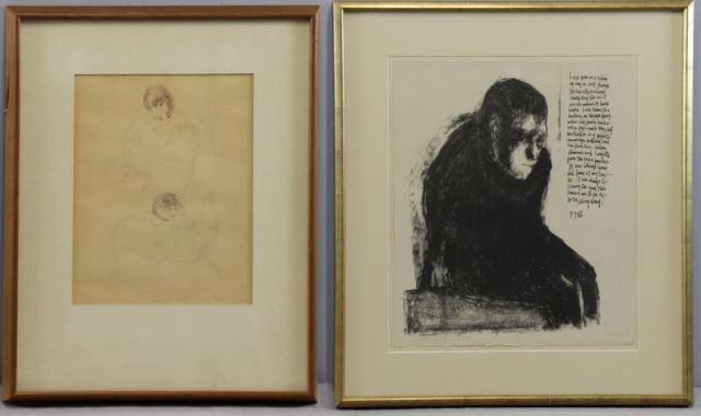 Appraisal: CUEVAS Jose L Two Works Ink Drawing Togetherwith a Lithograph