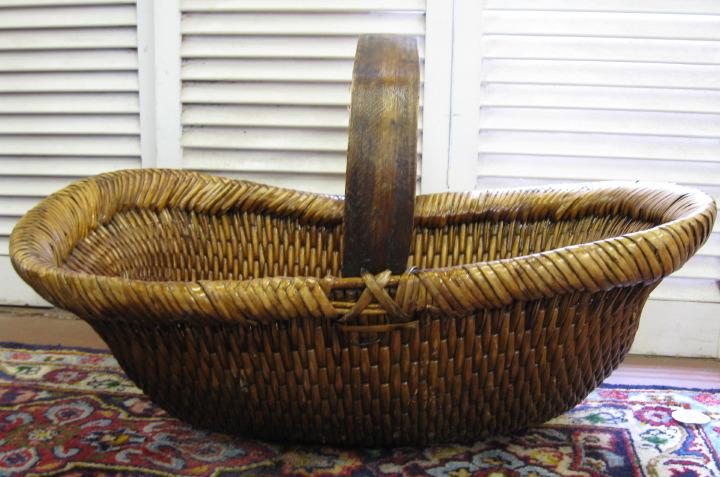 Appraisal: Large Provincial Woven Reed and Bentwood Oval Basket of the