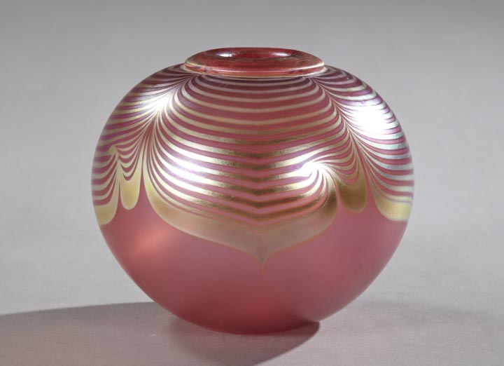 Appraisal: American Feather Comb-Up Spherical Glass Vase by Correia Studios California