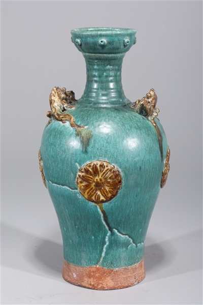 Appraisal: Chinese Ming-style glazed ceramic vase with molded designs and handles