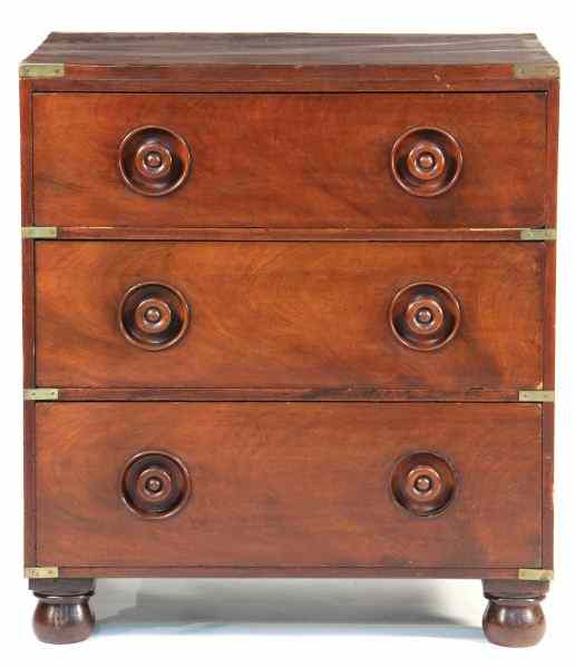 Appraisal: Antique Campaign Chest th century mahogany three drawer block form