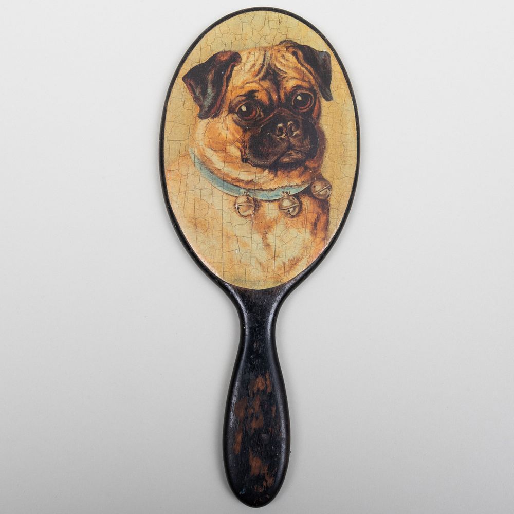 Appraisal: Hand Mirror Decoupaged with a Pug x in An Artist