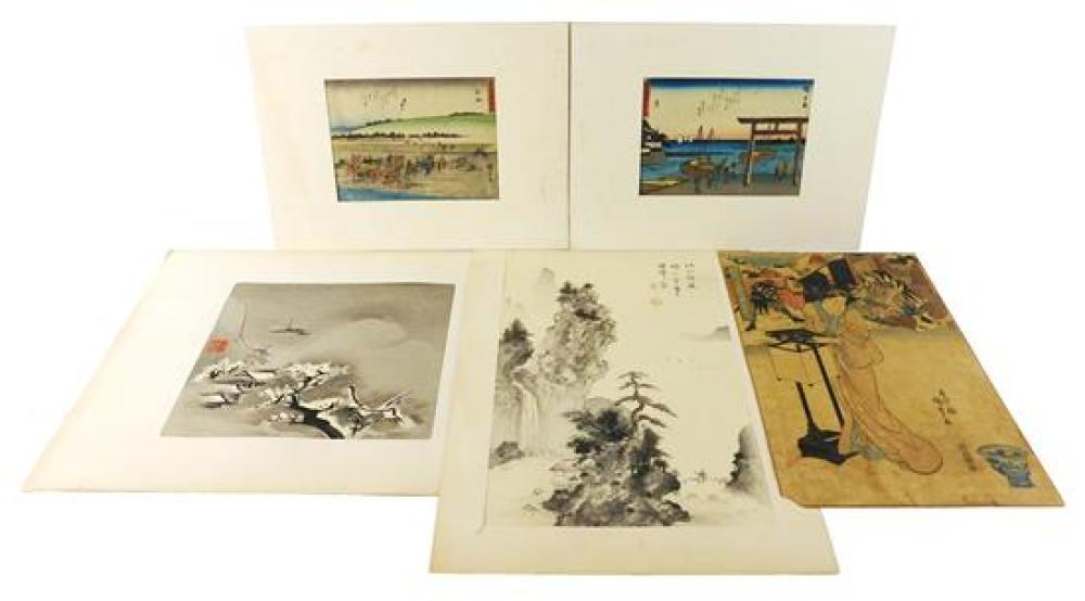 Appraisal: ASIAN Five Japanese woodblock prints some matted various depictions of