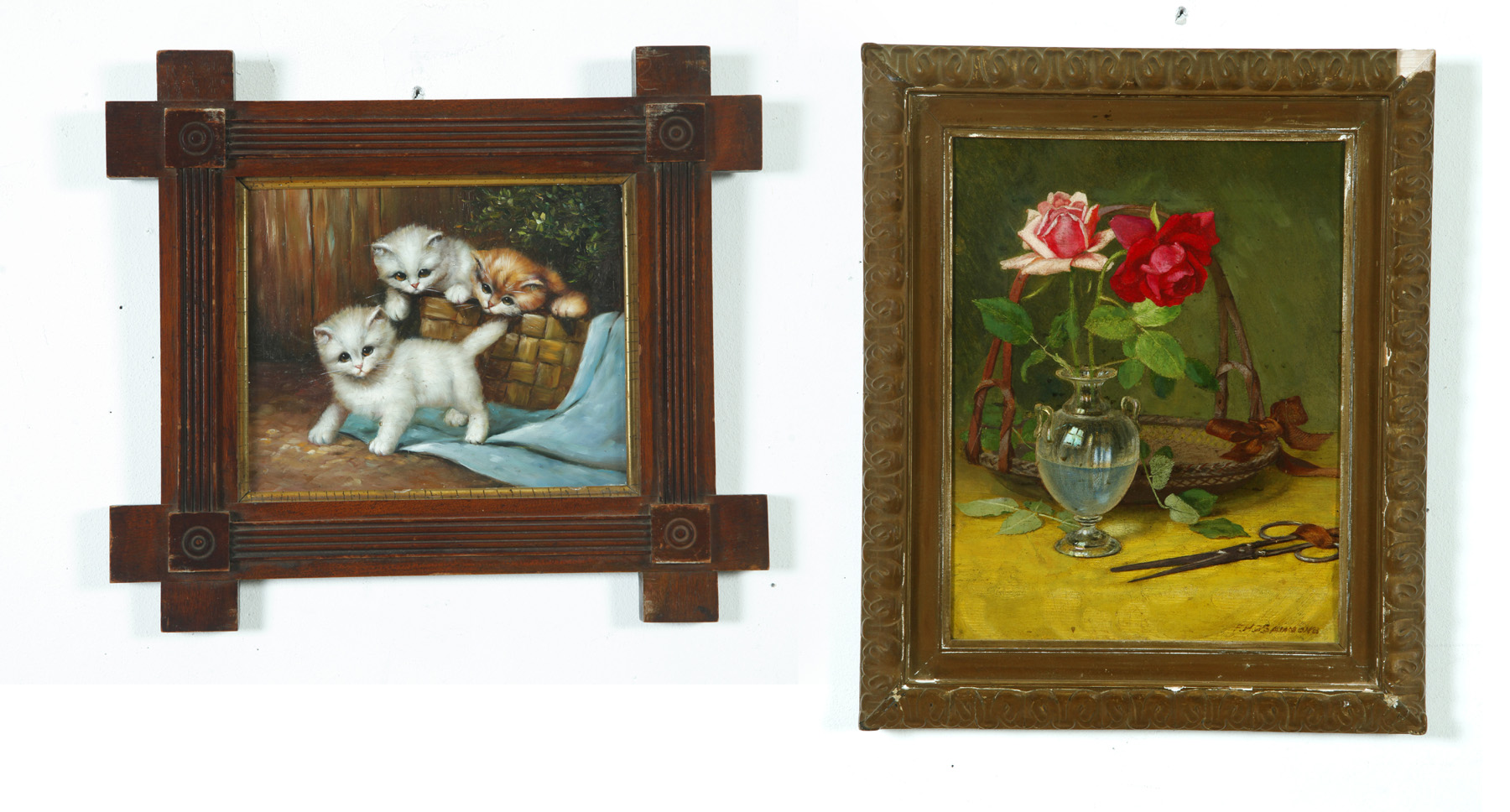 Appraisal: STILL LIFE AND KITTEN PAINTINGS AMERICAN SCHOOL LATE TH CENTURY