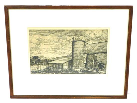 Appraisal: Luigi Lucioni Italian - Moving Shadows etching depicts farm scene